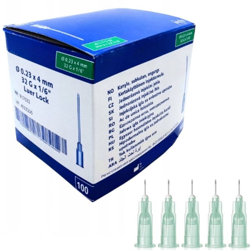 Игли 32G (0.23 × 4 мм) 1/6" Luer Lock – 100 бр.